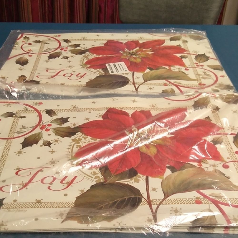 Festive Poinsettia Placemats Two packages one unopened Christmas Holidays by